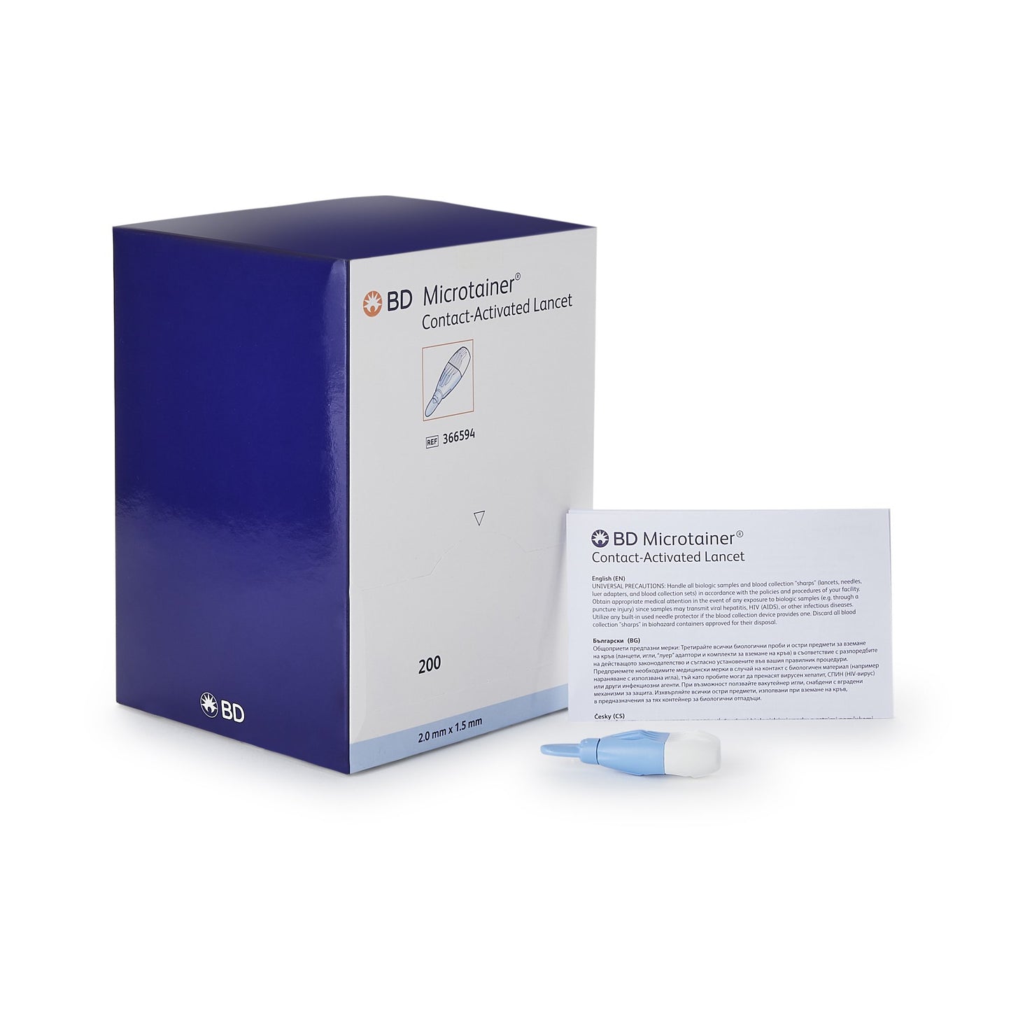 Microtainer® Contact-Activated Lancet, High Flow, 1.5mm x 2mm, Blue, 200/Box