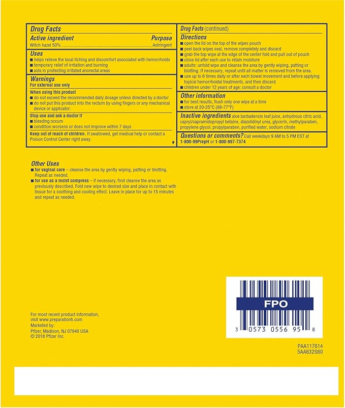 Preparation H Medicated Hemorrhoidal Wipes 60 Wipes