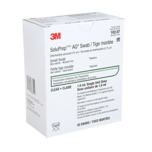 3M SoluPrep AQ Small Swab, Clear (Alcohol Free), 2% w/v CHG 50/Box