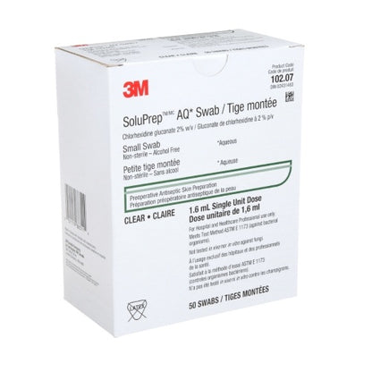 3M SoluPrep AQ Small Swab, Clear (Alcohol Free), 2% w/v CHG 50/Box
