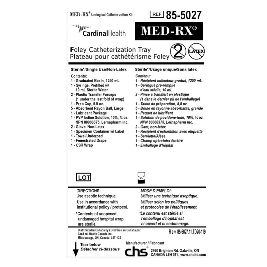 Catheterization tray list 