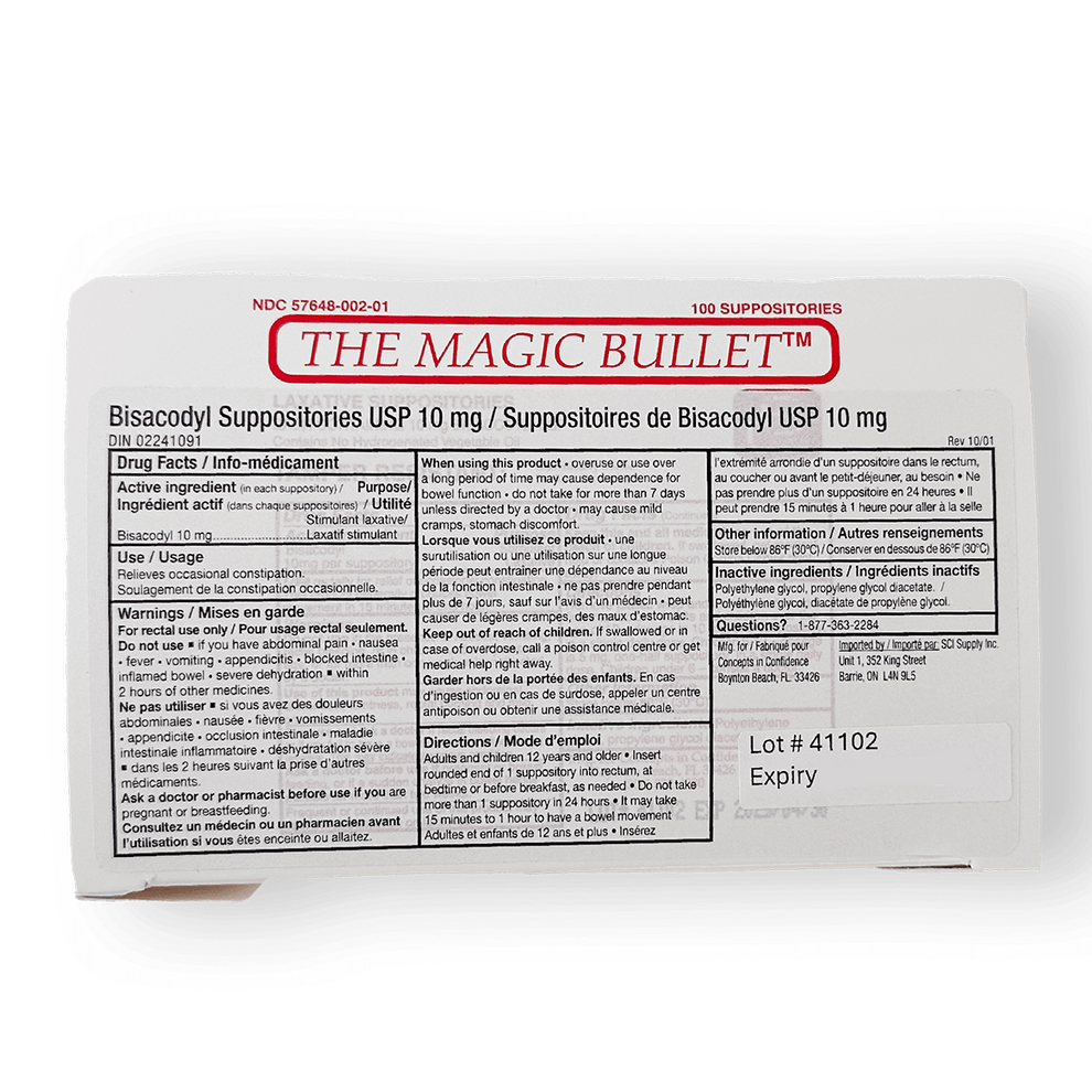 Magic Bullet Suppositories DIN 02241091 – SCI Supply Inc.