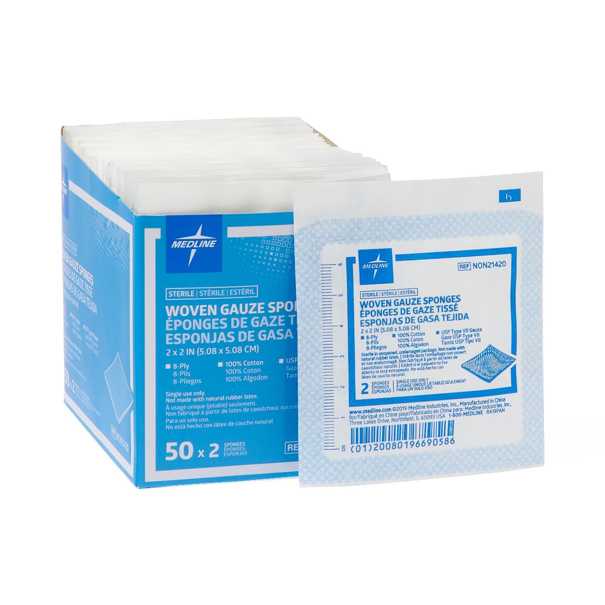 Medline Sterile 100%-Cotton Woven Gauze Sponge