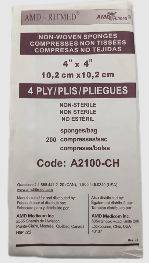 AMD NON-WOVEN, NON-STERILE GAUZE SPONGE, 4IN X 4IN 4PLY