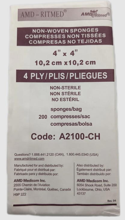AMD NON-WOVEN, NON-STERILE GAUZE SPONGE, 4IN X 4IN 4PLY