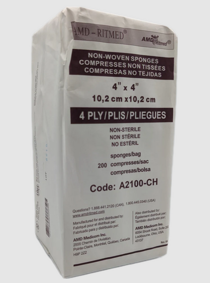 AMD NON-WOVEN, NON-STERILE GAUZE SPONGE, 4IN X 4IN 4PLY